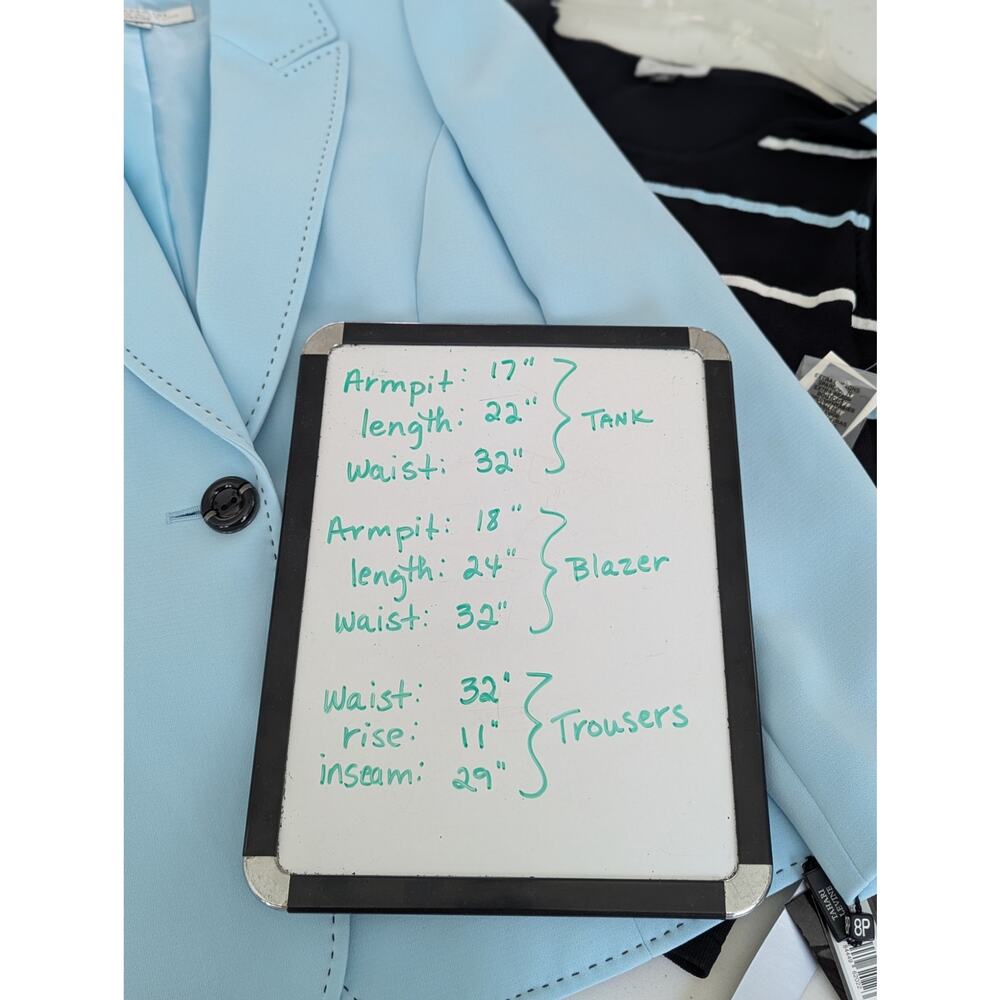 NWT Tahari Arthur S. Levine 3 Pc Pant Suit Set Light Blue Blazer Tank Black 8P - Picture 8 of 9